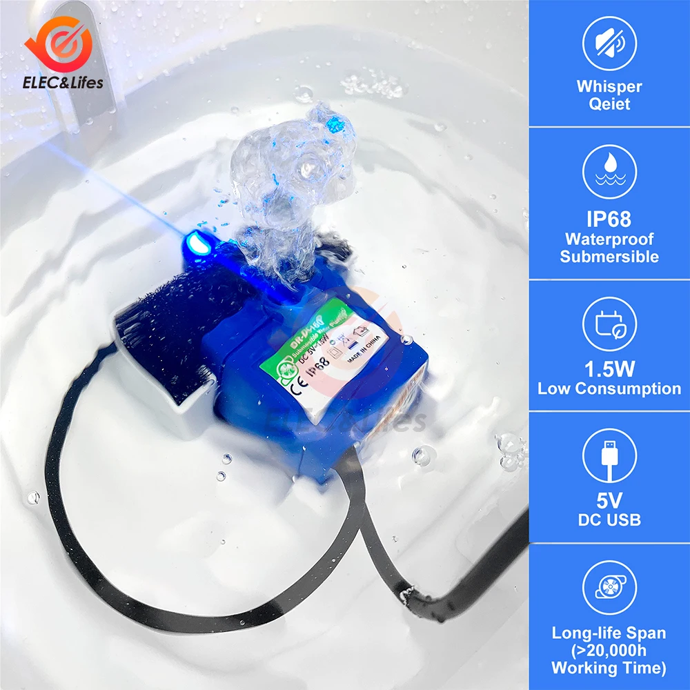 Water Pump LED Light Pets Drinking Fountain Motor Replacement For Cats Water Bowl Dog Water Dispenser Pet Accessories DC 5V 1.5W