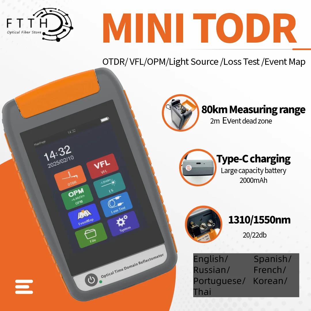 

Новый мини-OTDR 1310 нм/1550 нм 20/22 дБ VFL OPM iOLA карта мероприятия 2000 мАч SC APC/UPC сенсорный экран Поддержка португальского, русского