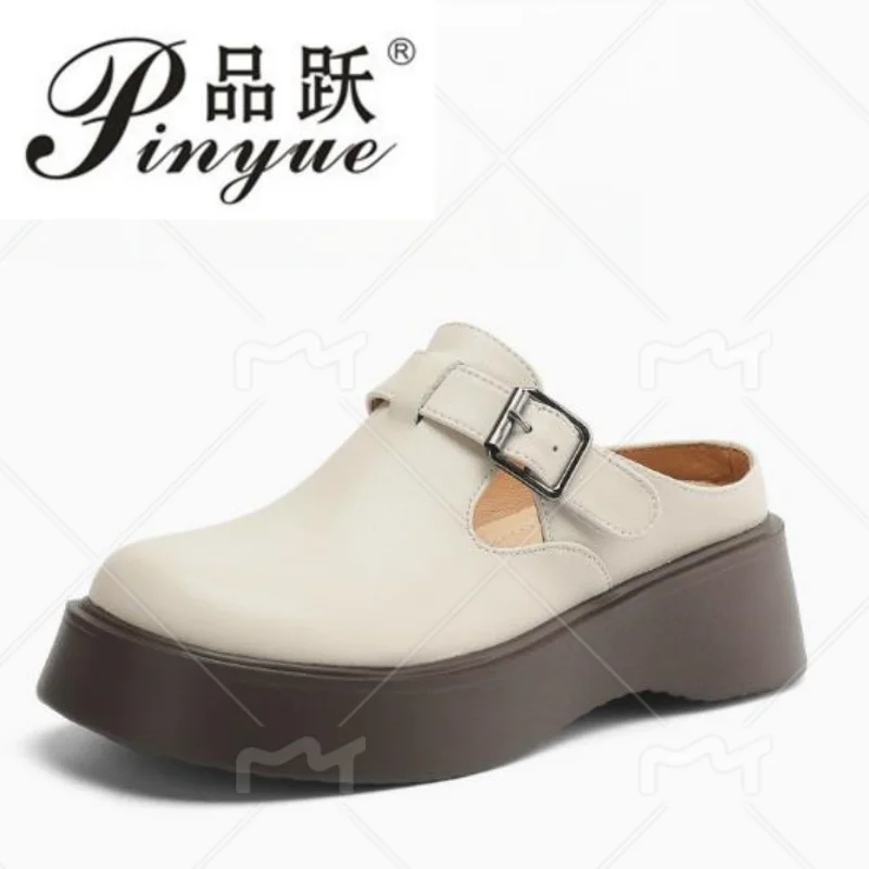 Zapatillas de verano de cuero genuino de 5 cm para mujer, sandalias de cuña para exterior, nuevas zapatillas artesanales concisas para mujer, tallas 34-43