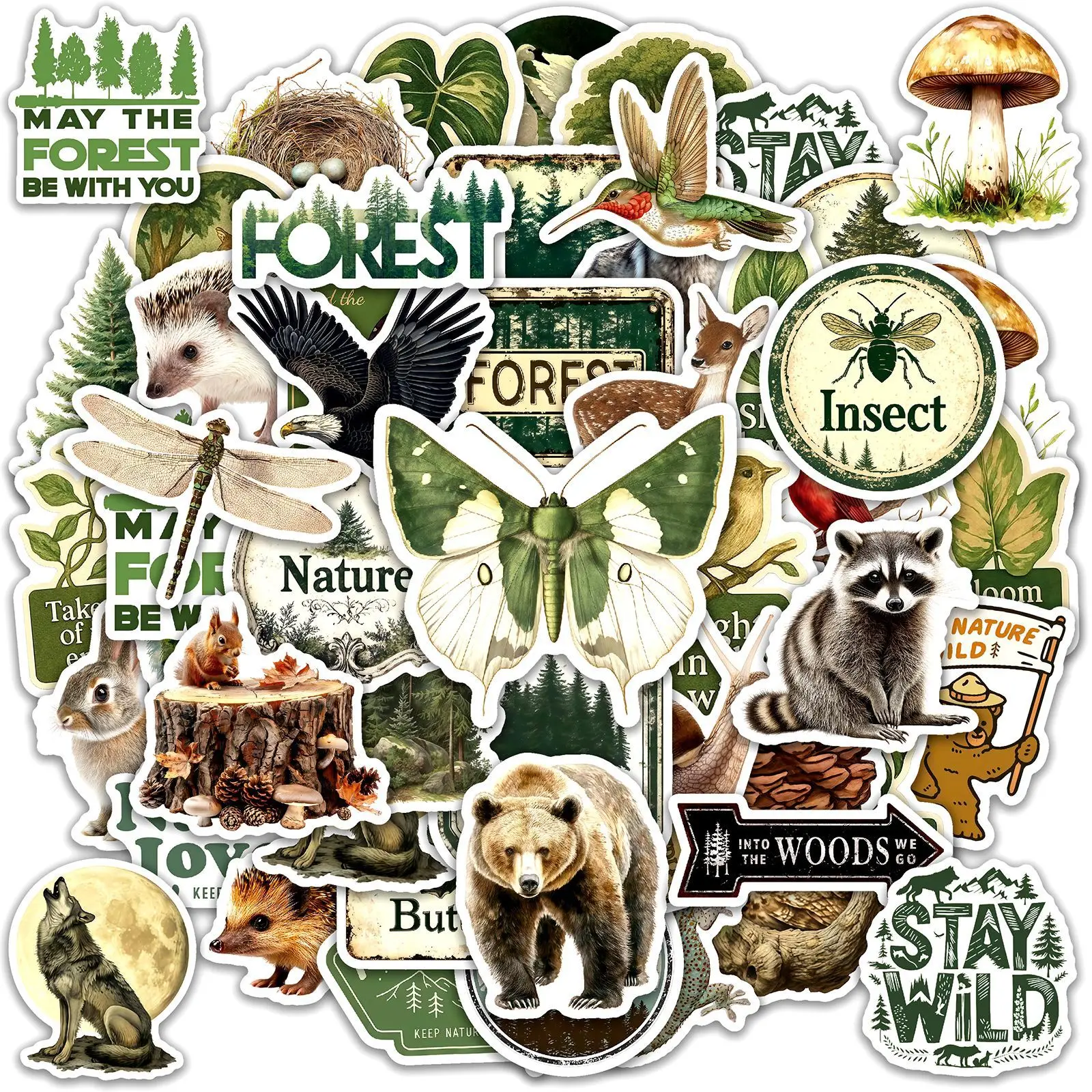 50 Pcs Vintage Forest Animal Stickers Waterproof Vinyl Decals for Luggage Skateboard Journal Laptop Gift