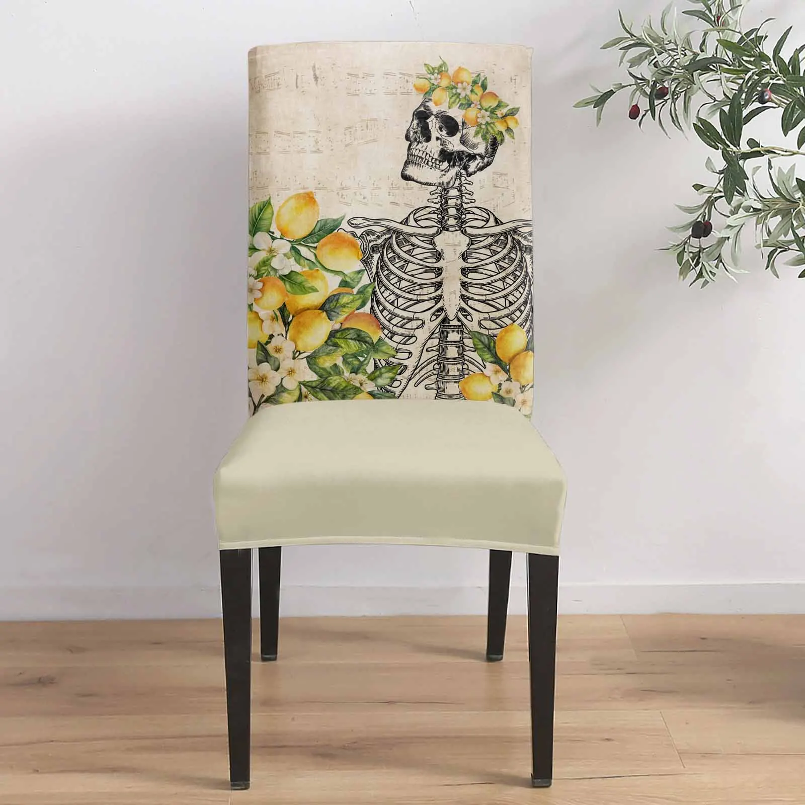 

Country Lemon Skull Flower 4/6/8PCS Spandex Elastic Chair Case For Wedding Hotel Banquet Dining Room