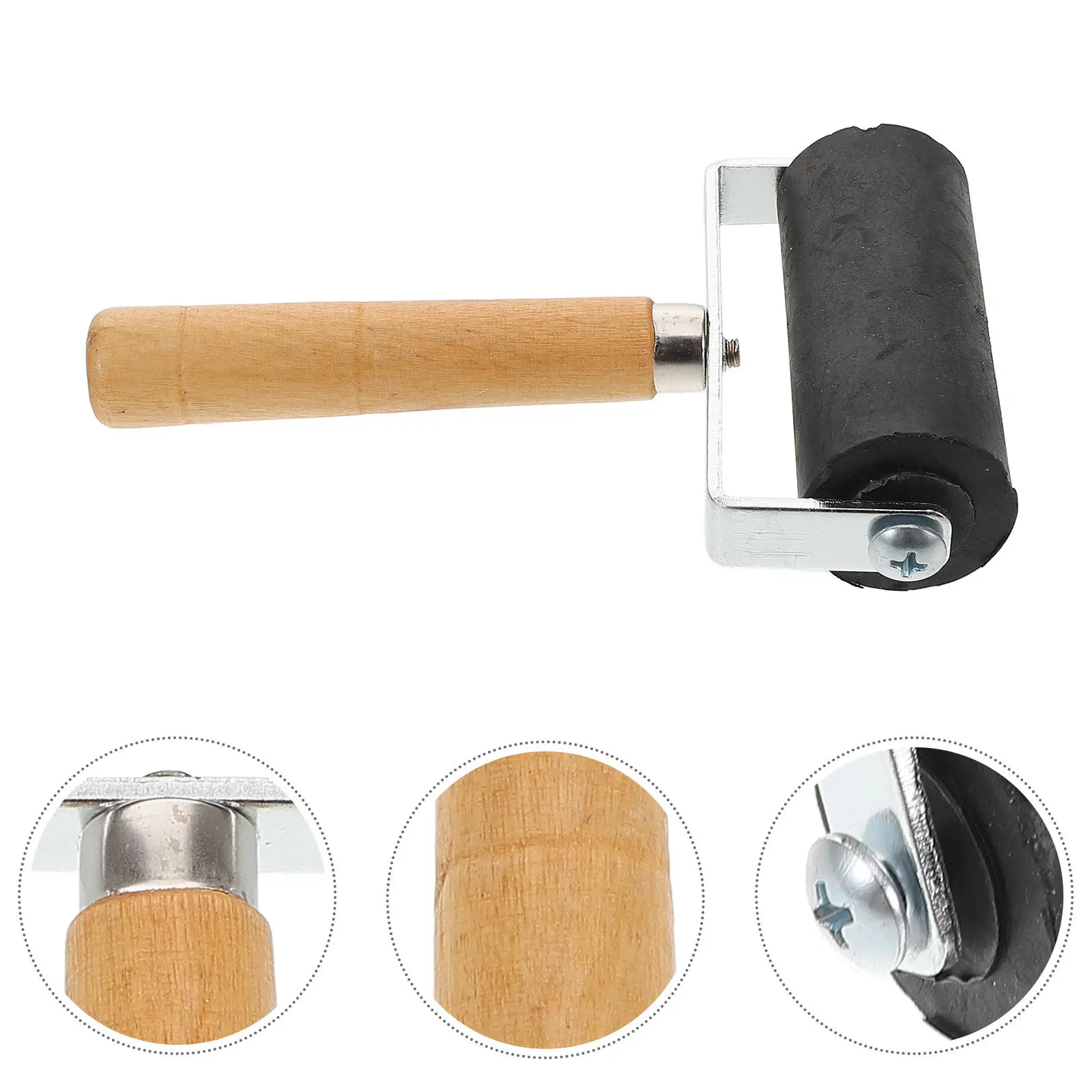 Rubber Roller with Solid Natural Wood Handle for Printing Stamping Ink Distribution Lightweight Stamping Tools