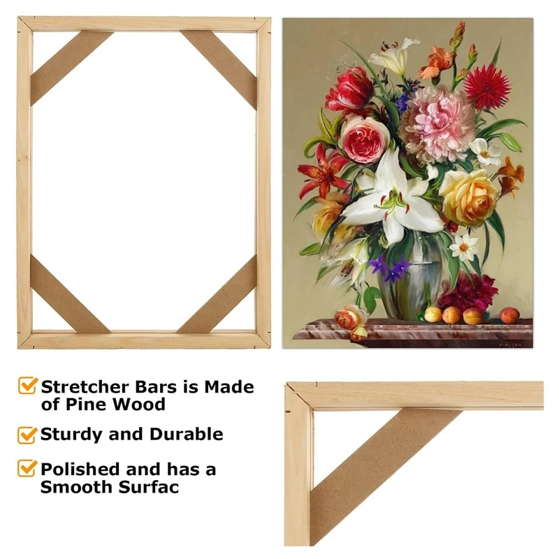 2 Set DIY Solid Wood Canvas Frame Kit, 16X20 Inch Canvas Frame Stretcher Bars Wood For Oil Paintings, Prints And Posters Durable