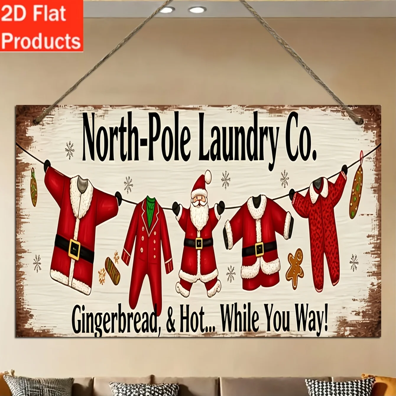 2D FLAT, Aluminum Decorative Sign and Plaque - 1pc North Pole Laundry Co. Gingerbread, and Hot... While You Wait! Aluminum Sign
