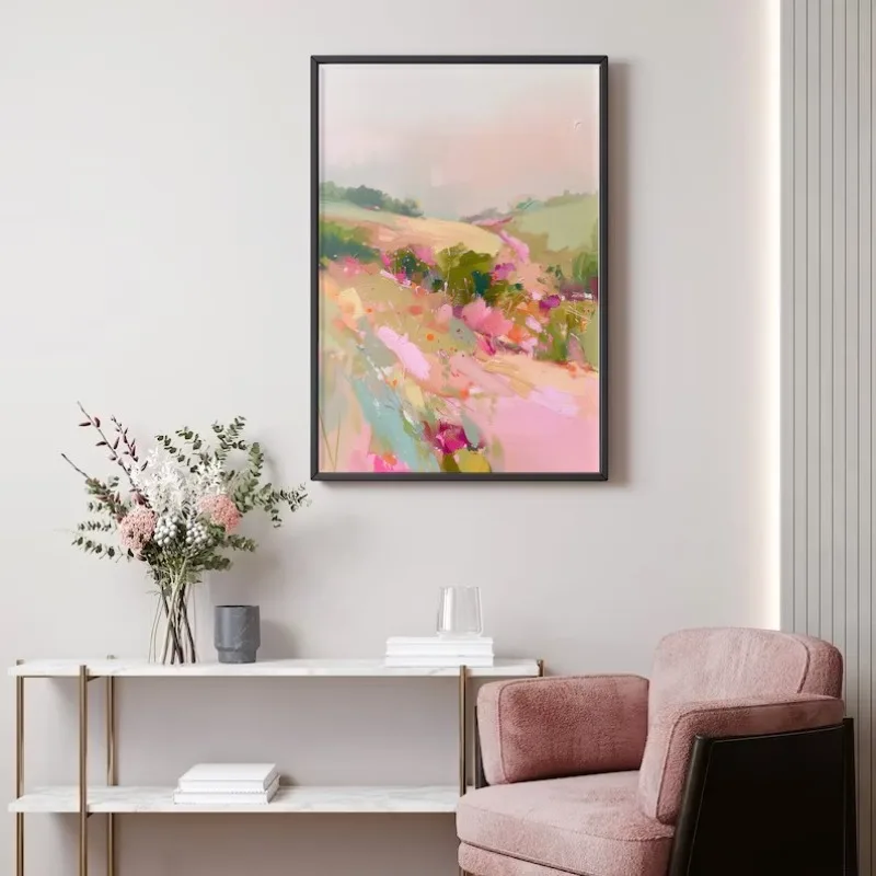 Abstract Colorful Landscape Pastel Spring Summer Flower Field Cloudy Sky Poster Canvas Painting Wall Art Pictures Home Decor