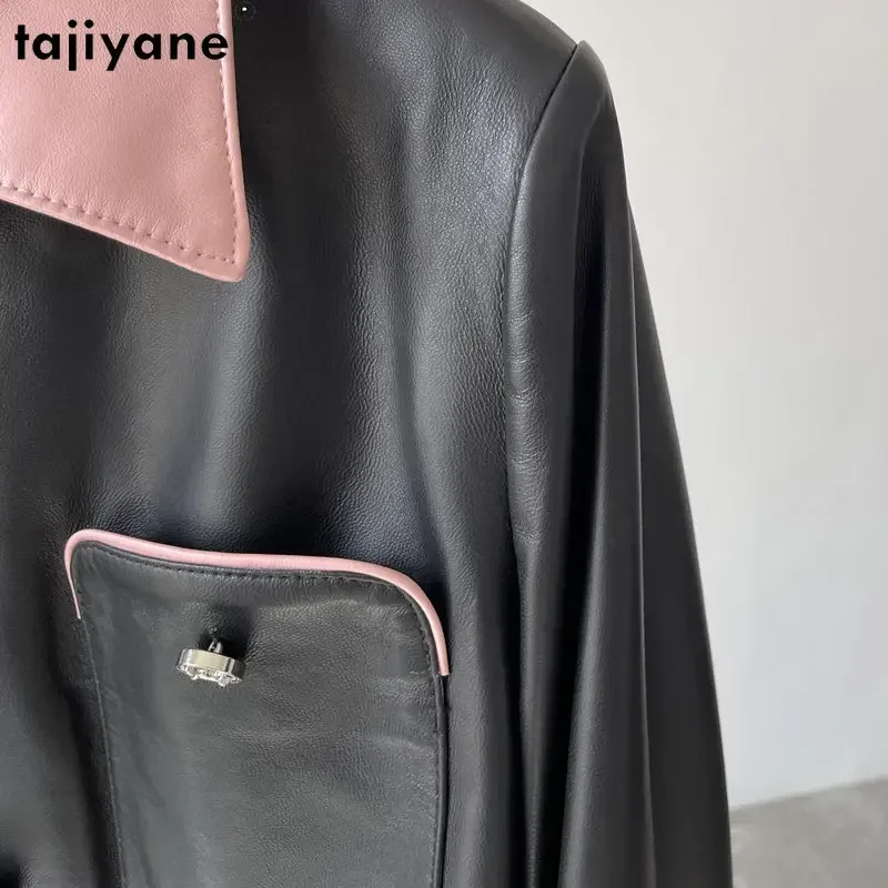 Tajiyane-Veste courte en cuir véritable pour femme, manteau en peau de mouton véritable, vêtements d'extérieur à boutonnage simple, 23