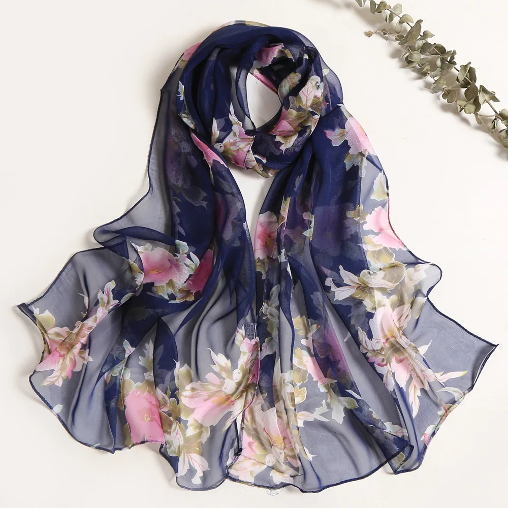 Peach BlossomTravel Beach Sun Protection Chiffon Georgette Scarf Women Foulard Shawl Summer Bandana Elegant