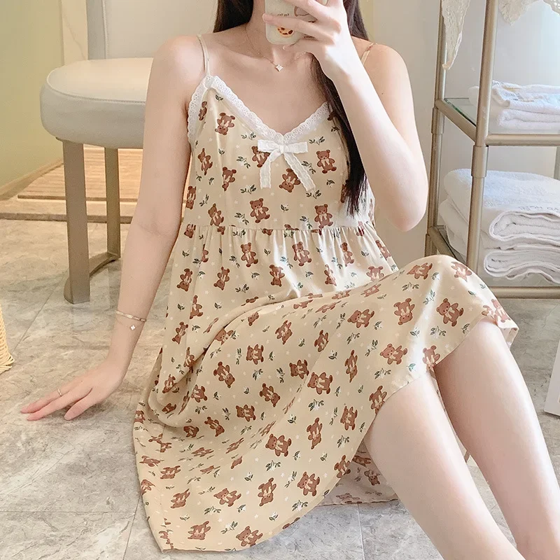 Nightgown Summer Cotton Silk Suspenders Bustier New Thin Sweet Home Loose Casual Comfortable Premium Simple High-quality Cute