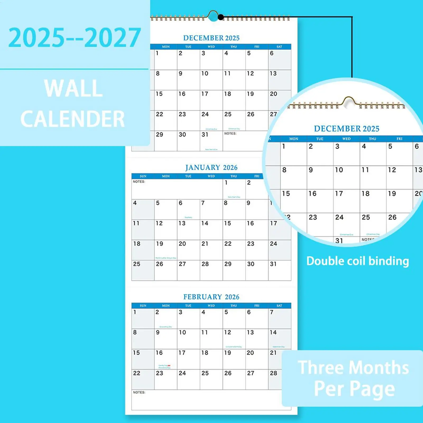 Wall Calendar 2026 With 3-month Vertical Display, December 2025 To January 2027, For Daily Schedule Monthly Organization Planner