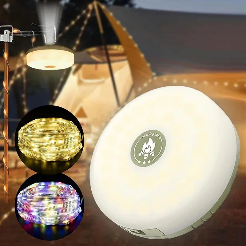 Luz de Camping 4 en 1, guirnalda de luces LED con carrete, lámpara de Camping USB para exteriores, luz LED nocturna reciclable para decoración de tienda de campaña y jardín