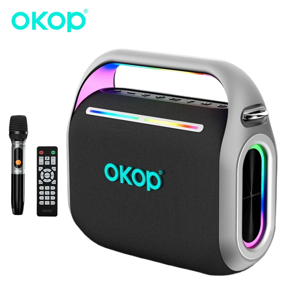 

OKOP Bluetooth Speaker,AI Speaker,RGB Ambient Light,Stereo Microphone,Festival Party Speaker,Outdoor Portable Stereo,USB TF AUX