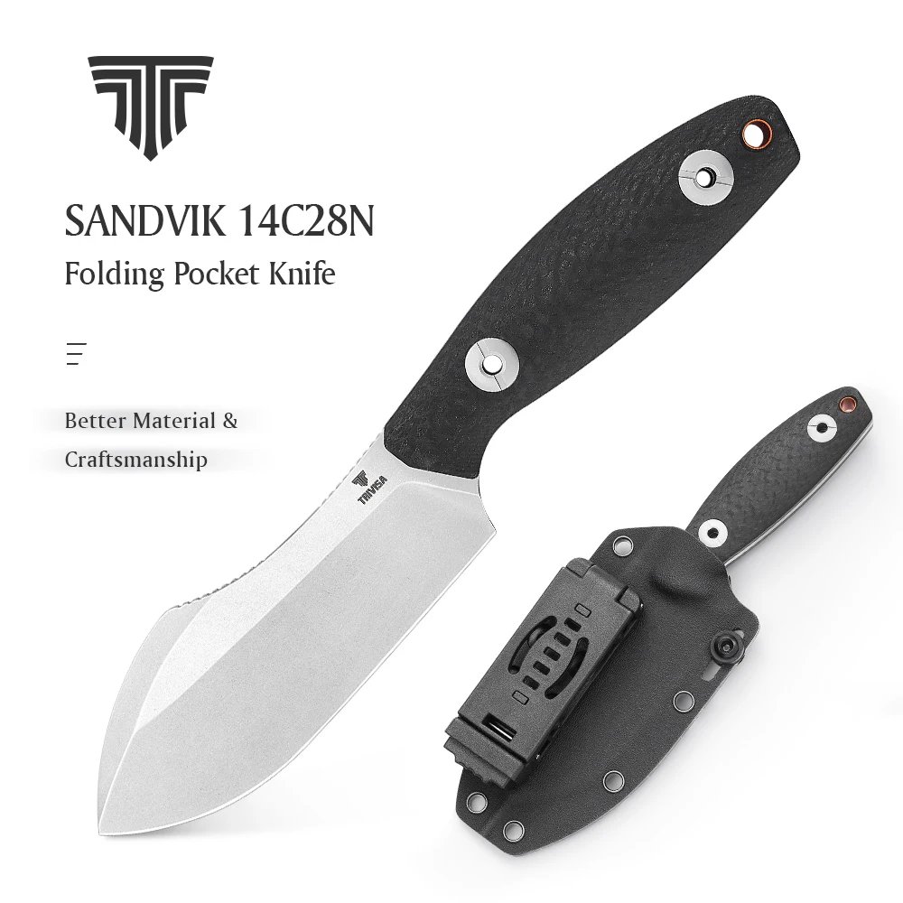 Нож TRIVISA Straight Pumpkin для мужчин, лезвие 14C28N, рукоять G10, с ножнами из кайдекса, для выживания, кемпинга, рыбалки, охоты, активного отдыха