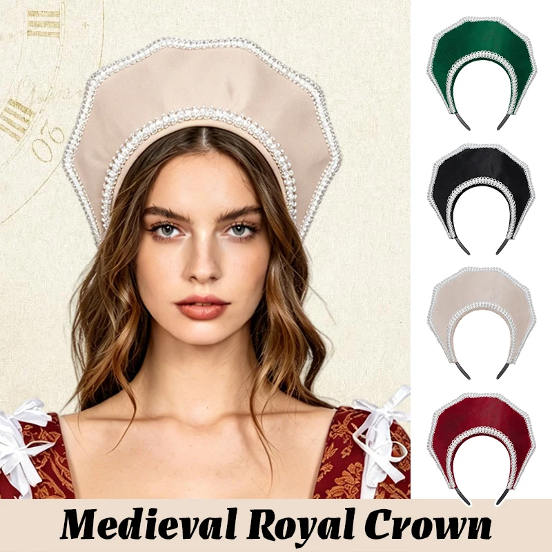Medieval Vintage Elizabethan Crown Headpiece Princess Pearl Headband Royal French Mary Queen Women Cosplay Accessories Headband