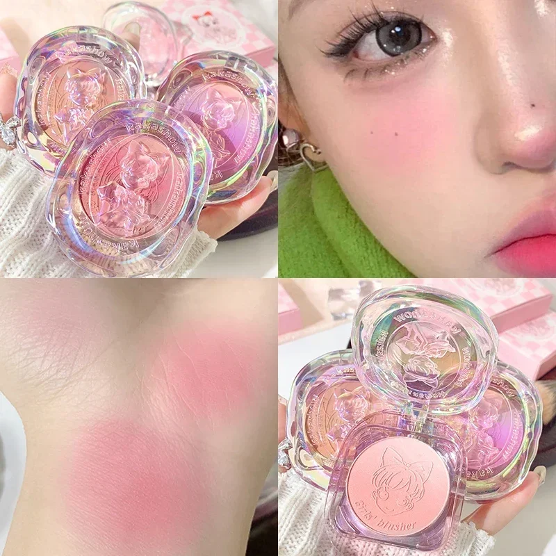 Peach Blush Girls' Gradual Powder Blusher Palette Crystal Shell Cosmetics Face Cheek Contour Blush Cream Makeup Rouge