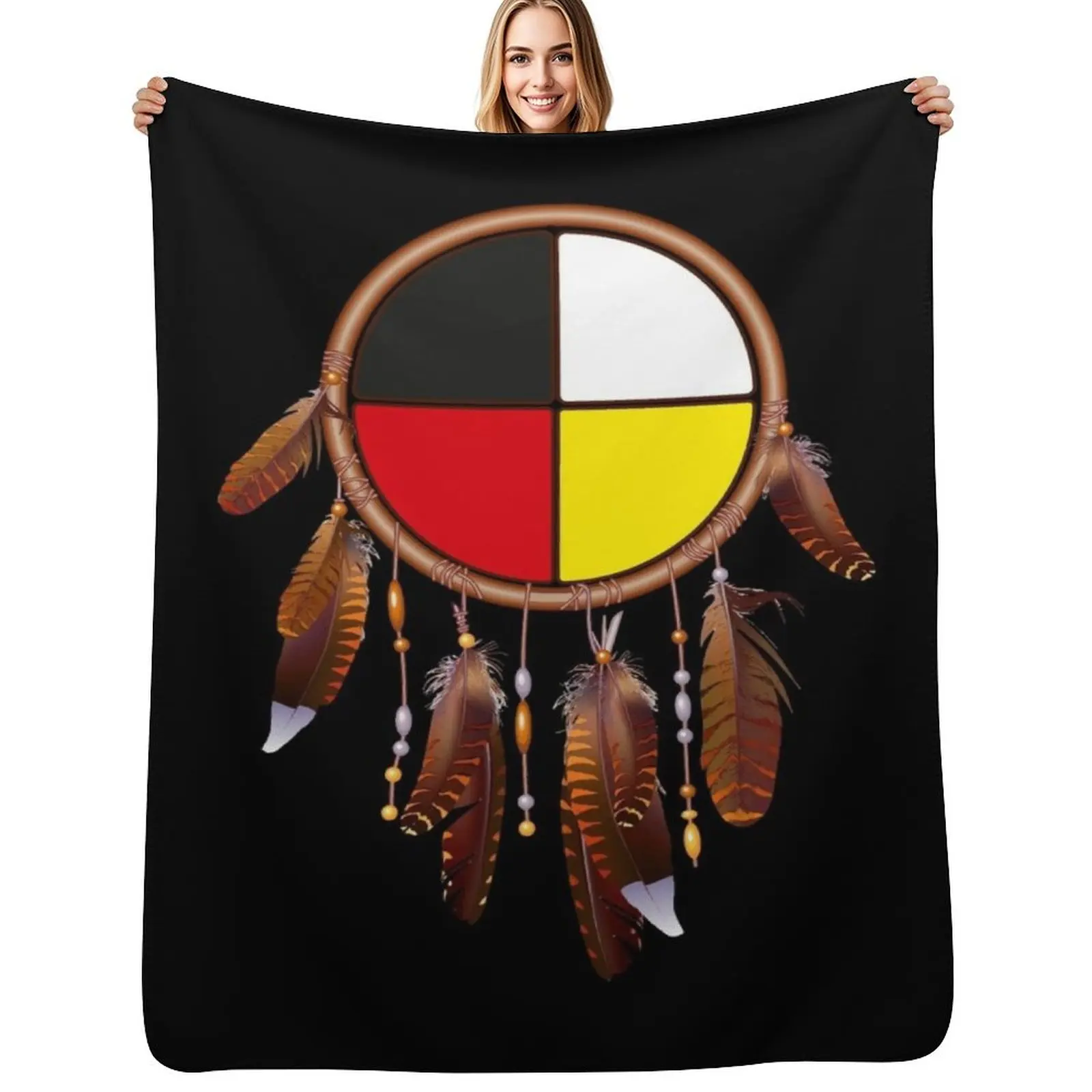 

Native American-medicine wheel-dreamcatcher Throw Blanket Elegant Warm Throw Blanket for Hotel Home