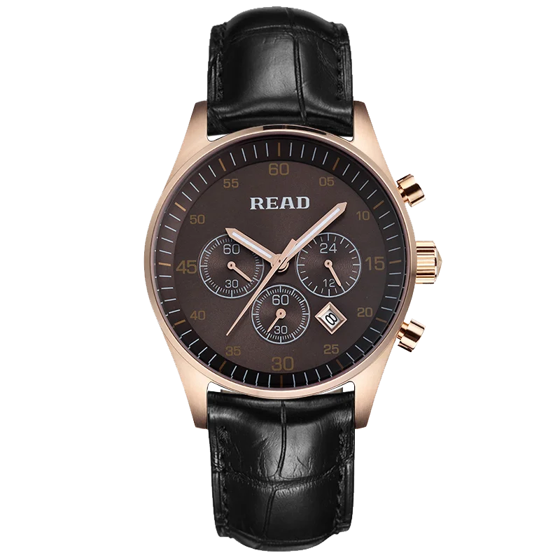 READ Men 6 Hands Chronograph Quartz Watch | Brown Dial | Date | 3ATM Water Resistant | Business Wrist Watch