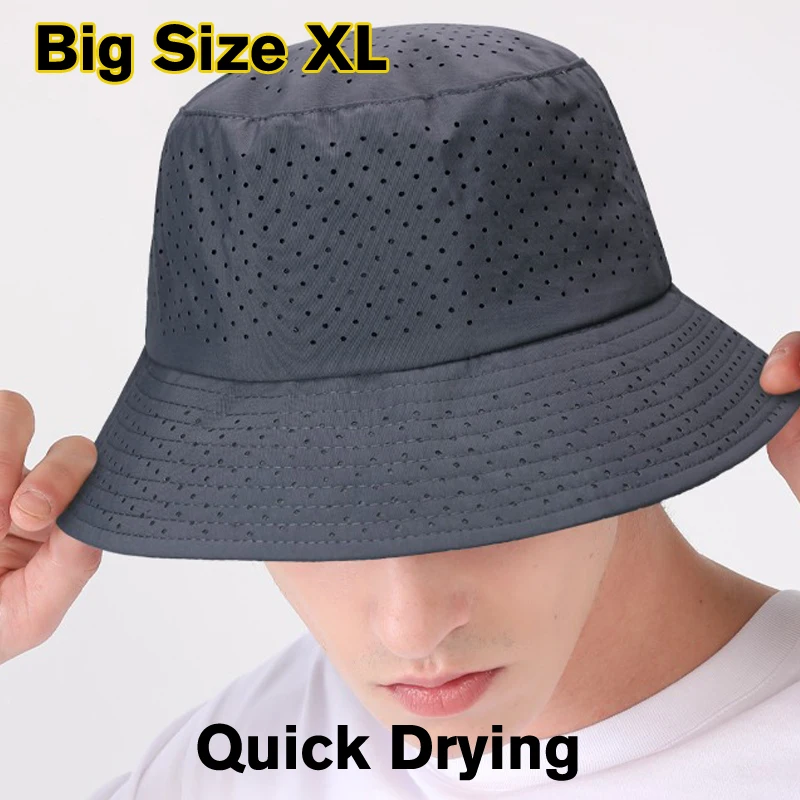 Summer Big Size Mesh Breathable Bucket Hat Quick Drying Thin Hiking Upf 50 Sun Hat Wide Brim Fisherman Cap Bucket Hats XLPanama