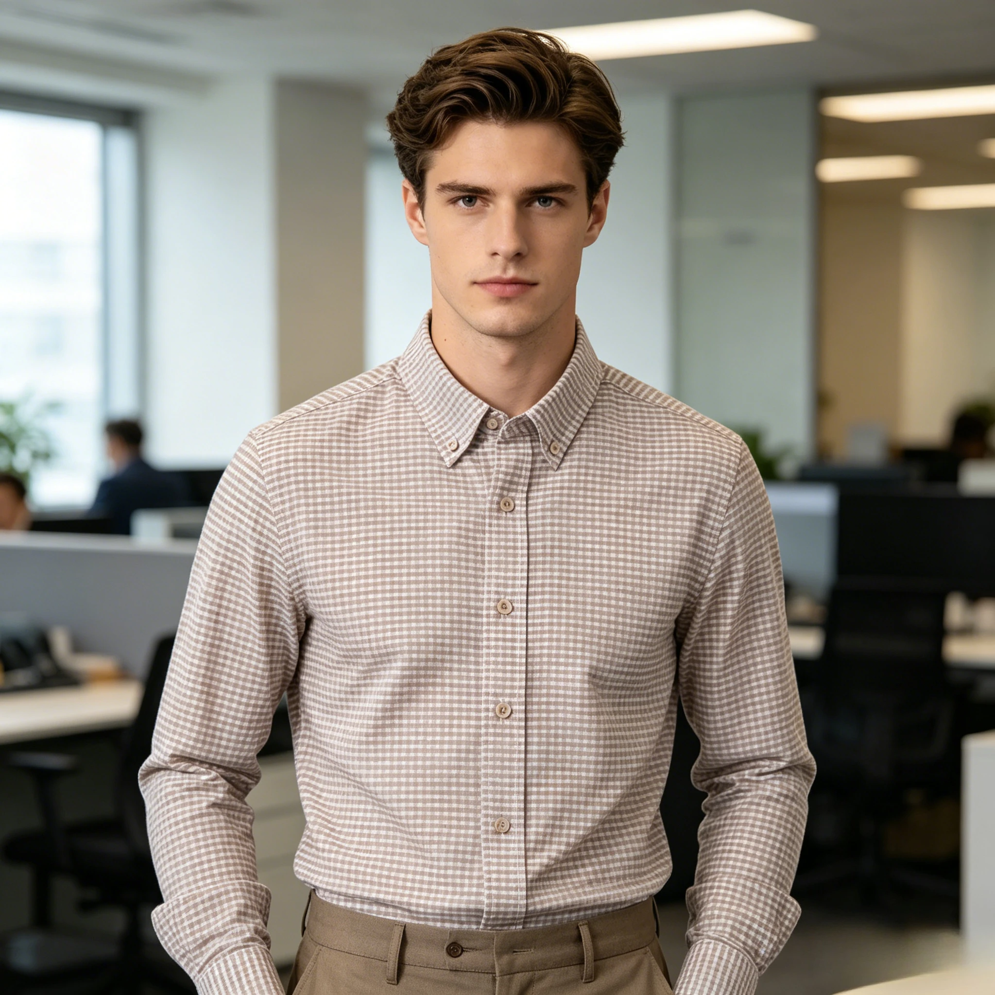 

Men's Slim-Fit Stripe Oxford Cotton Shirt Long Sleeves Casual Breathable Fabric Exquisite Craftsmanship