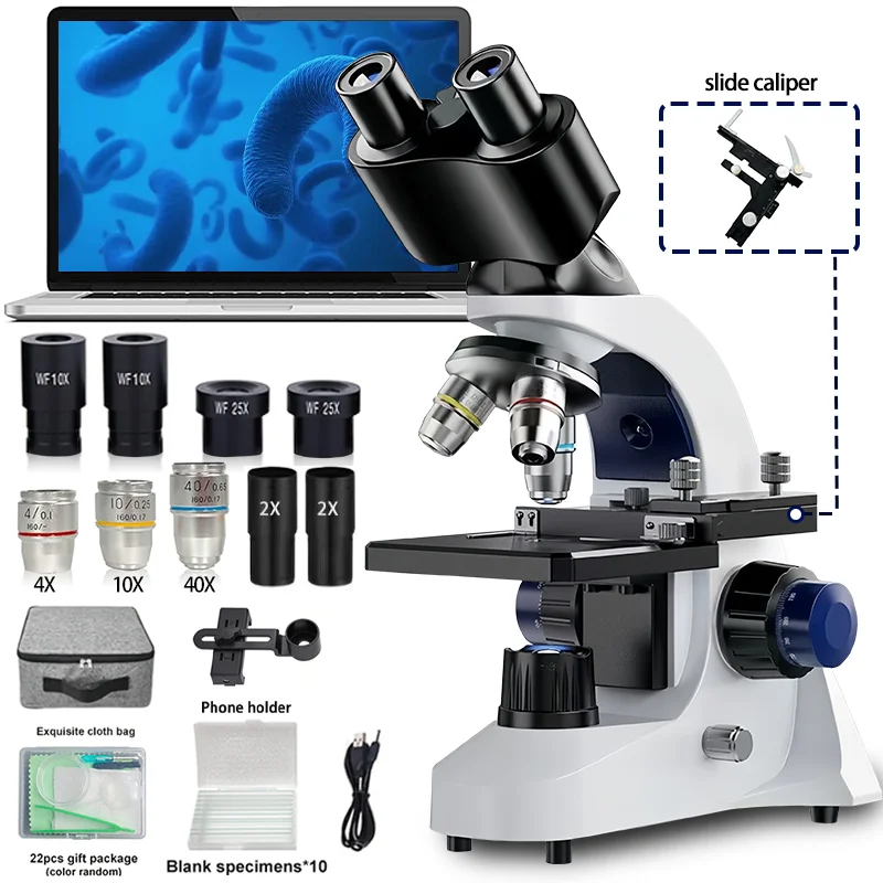 Binocular Microscope 40X-2500X, Lab-Grade HD Inspection Tool with Dual LED, for Professional Laboratory, Home Learning