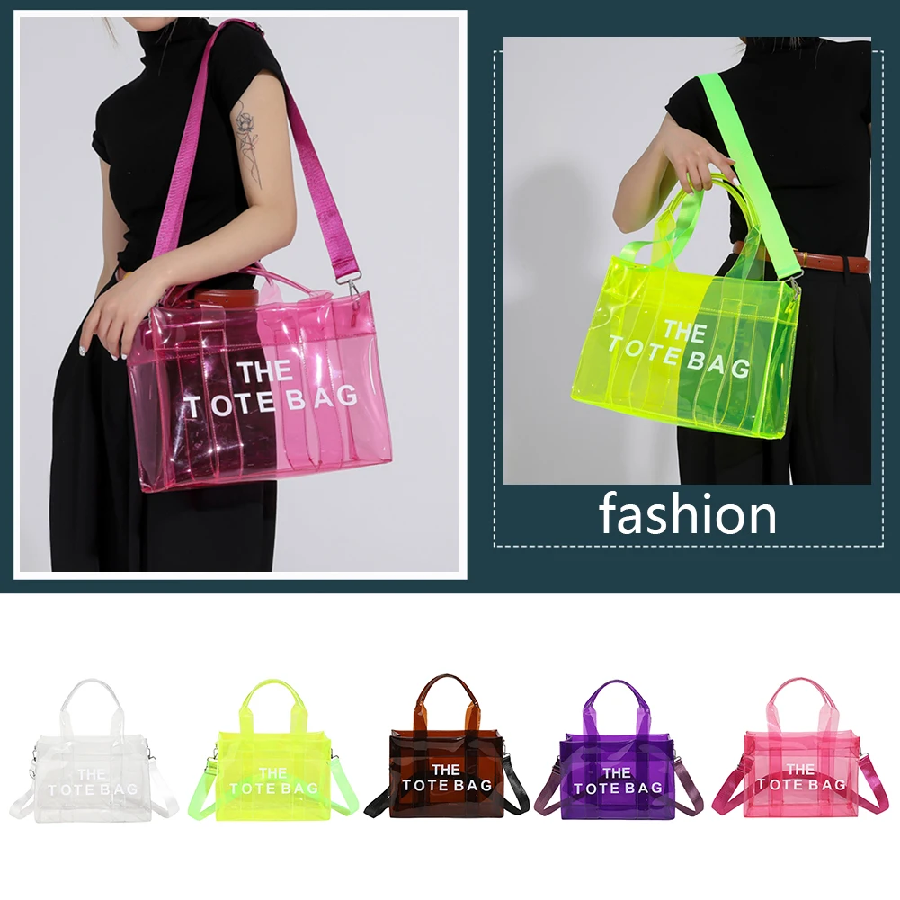 Women Travel Tote Bag Letter Transparent Clear Crossbody Bags PVC Casual Jelly Bag Summer Candy Color Messenger Bags