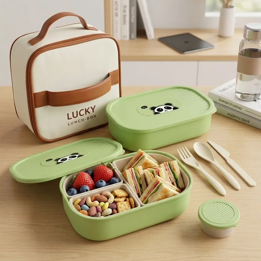 Cartoon Plastic Bento Lunch Box Reusable Detachable 3 Grids Food Container Microwave Safe Portable Students Kids Bento Box