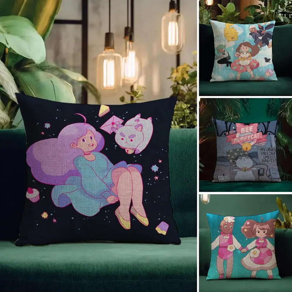 Anime Bee and PuppyCat Cushion Cover Natural Linen Pillowcase Set All-in-One Decor Cushion Cover for Sofa Bedroom Chair