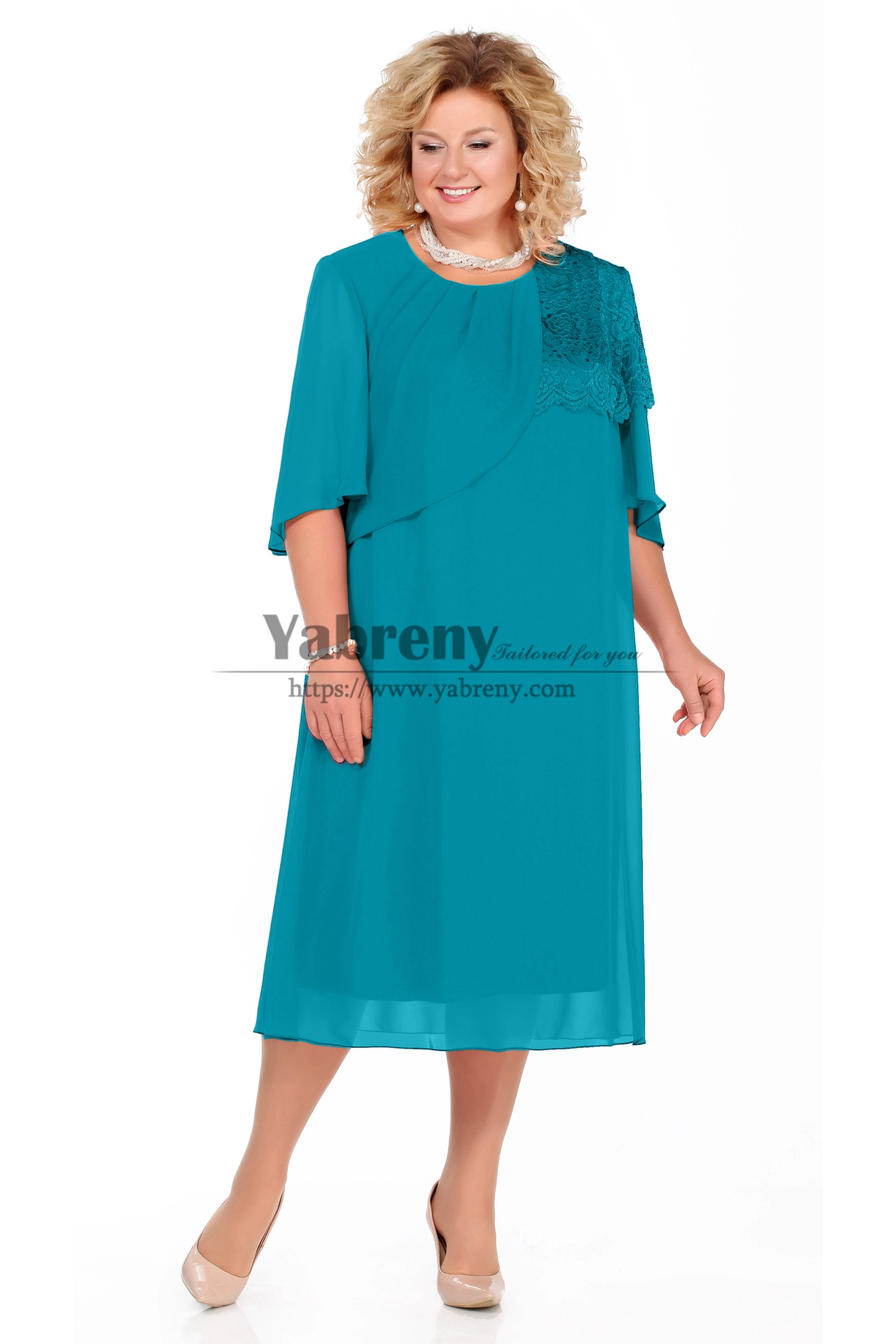 Lake Blue Plus size Ankle-Length Mother of the bride dress