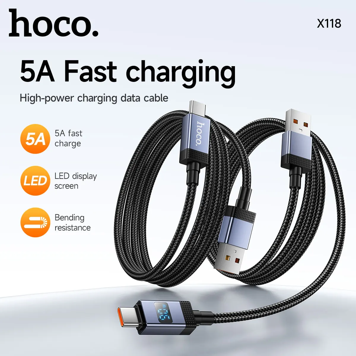 

HOCO X118 60W Fast Charging Data Cable USB C to Type C Quick Charge Nylon Braid Line with Power Display For Samsung iPhone 16 17