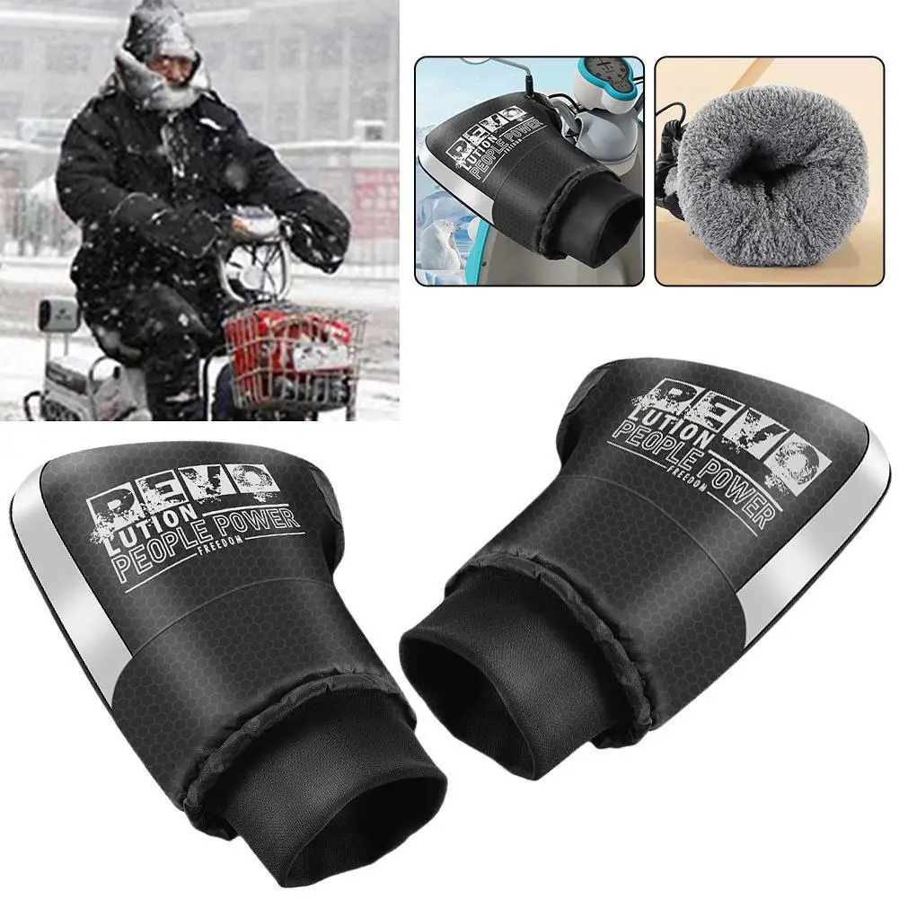 Motorcycle Handlebars Gloves Windproof Waterproof Thickened Fleece Lining Warm Handle Muffs For Winter Electric Bike Scooter