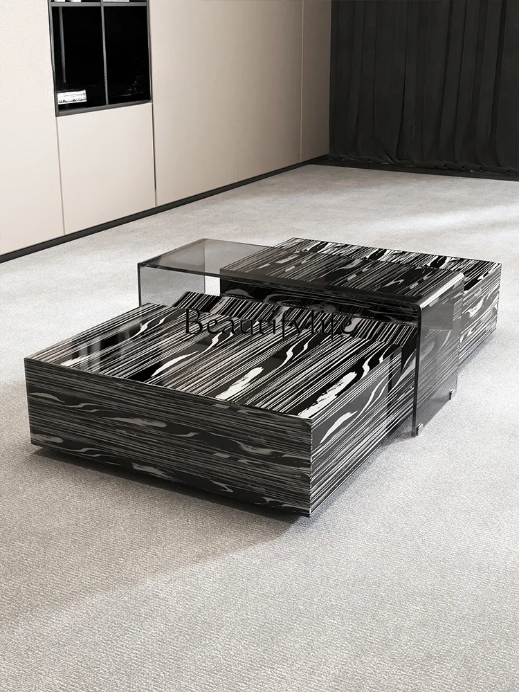 

S Italian Minimalist Rectangular Glass Tea Table Simple Modern Black and White Tea Table Designer Tea Table