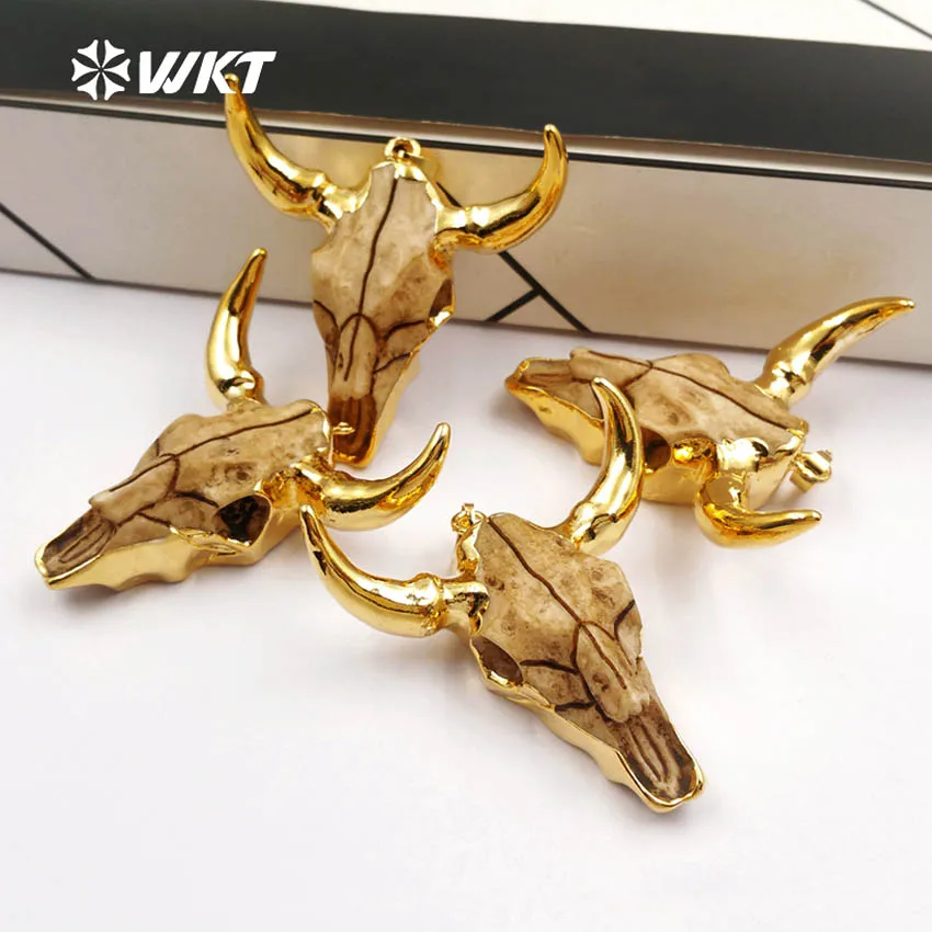 Wt- P1338 Wkt Cool Resin Cattle Head Necklaces Pendants Indian Style Electroplated Buffalo Horn Charms Procurement