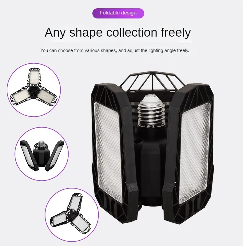 Foldable Three-leaf Garage Light 60W Four-leaf Workshop Lighting Warehouse Garage Folding High Bay Light