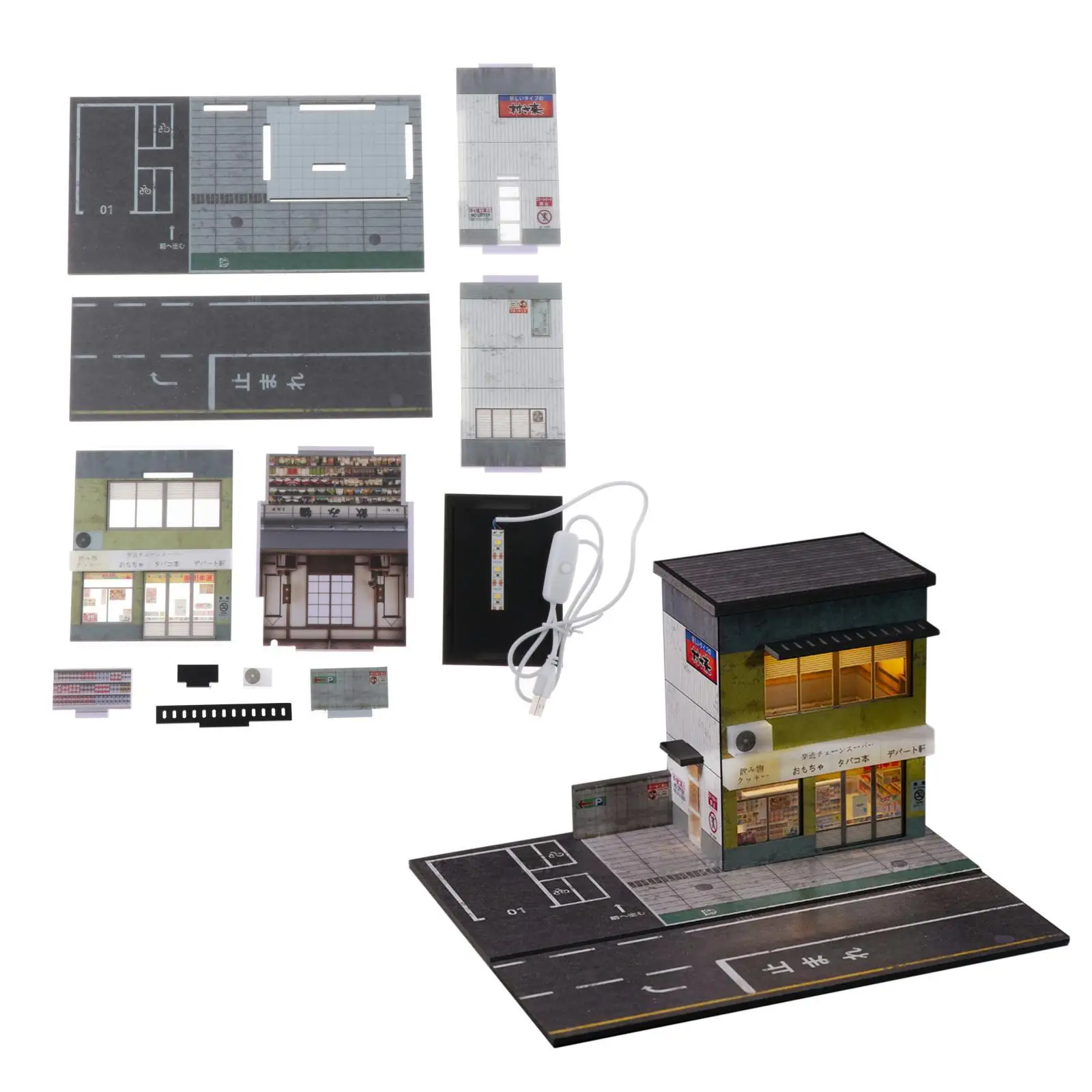 

1/64 диорама, двухэтажный магазин с парковкой, аутентичные миниатюрные коллекционные пейзажи для настольных фигурок, макет подарков, коллекционные предметы