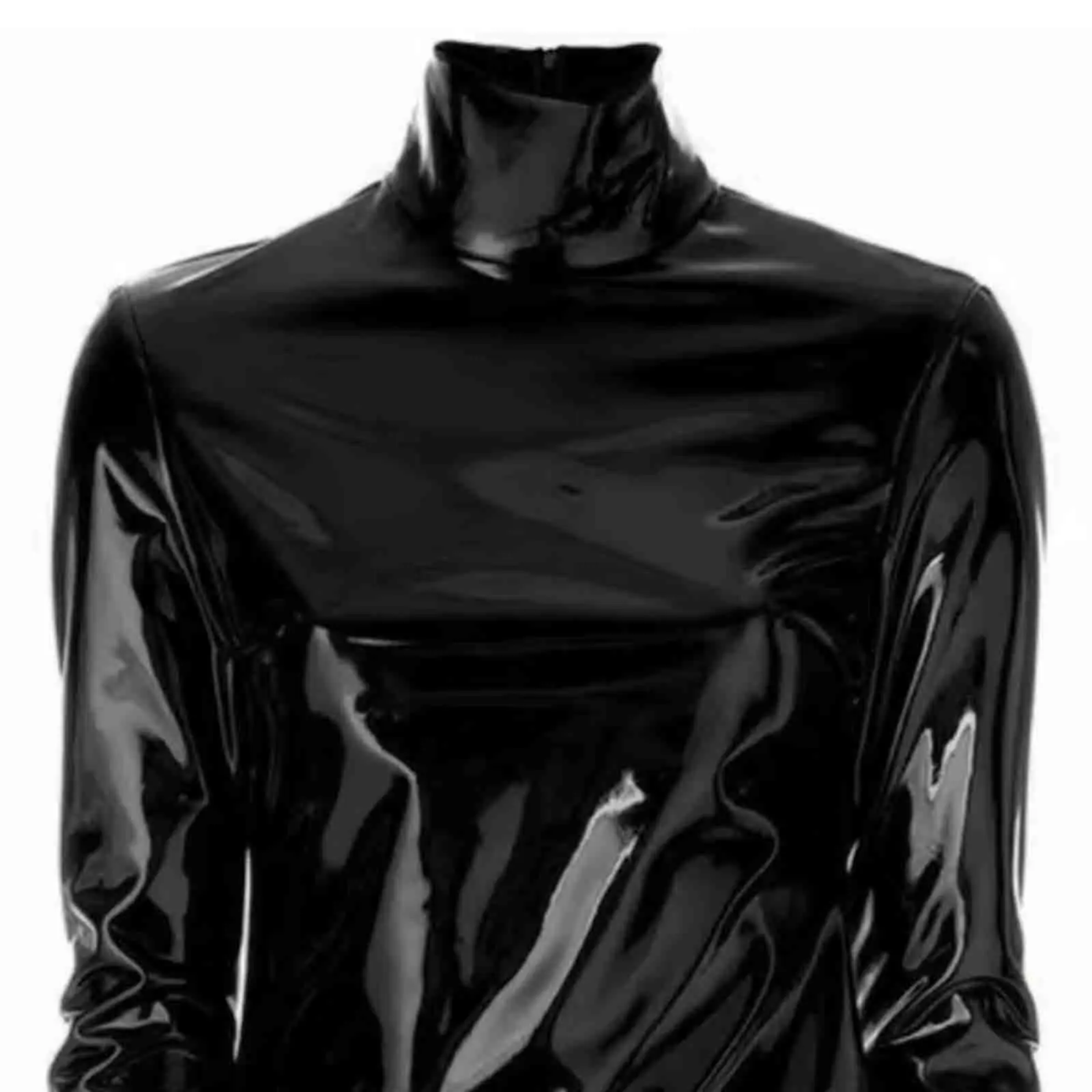 

Women Glossy PU Leather Shirts Top Turtleneck Long Sleeve Shiny Fashion T-shirt Top for Club Raves Party Music Festival Outfits