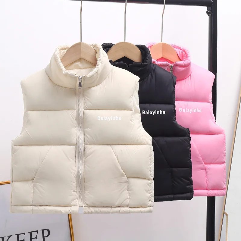 Winter boy plus velvet warm vest 2-12-year-old girl casual loose down sleeveless jacket thickened 2023 fashion children Clothing