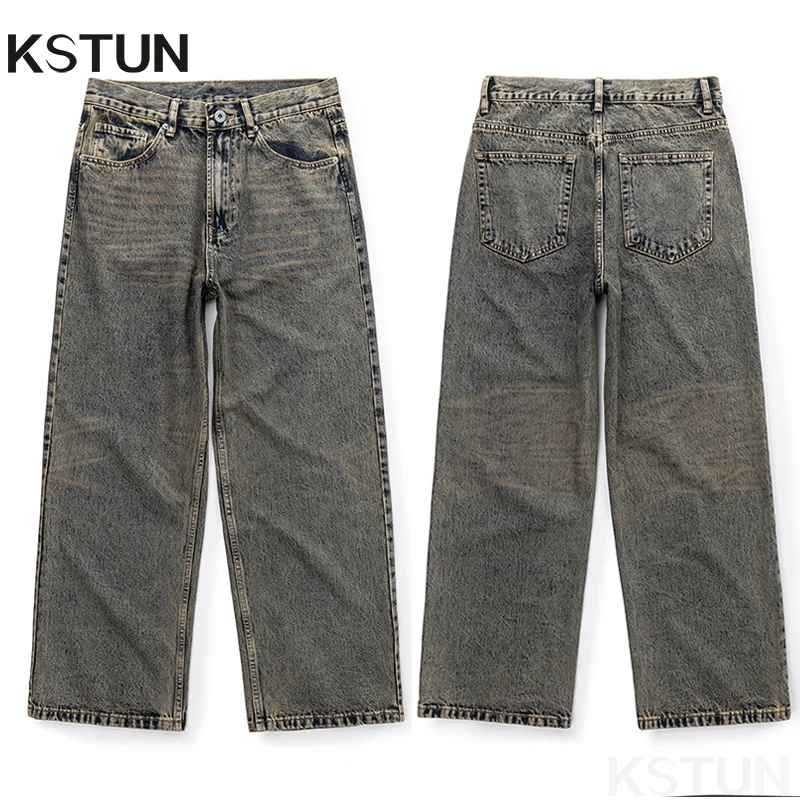 

KSTUN Loose Jeans For Men Wide Leg Pants Baggy Vintage Denim Pants Male Trousers Men's Clothing Retro Blue Jeans 2024 New Kpop