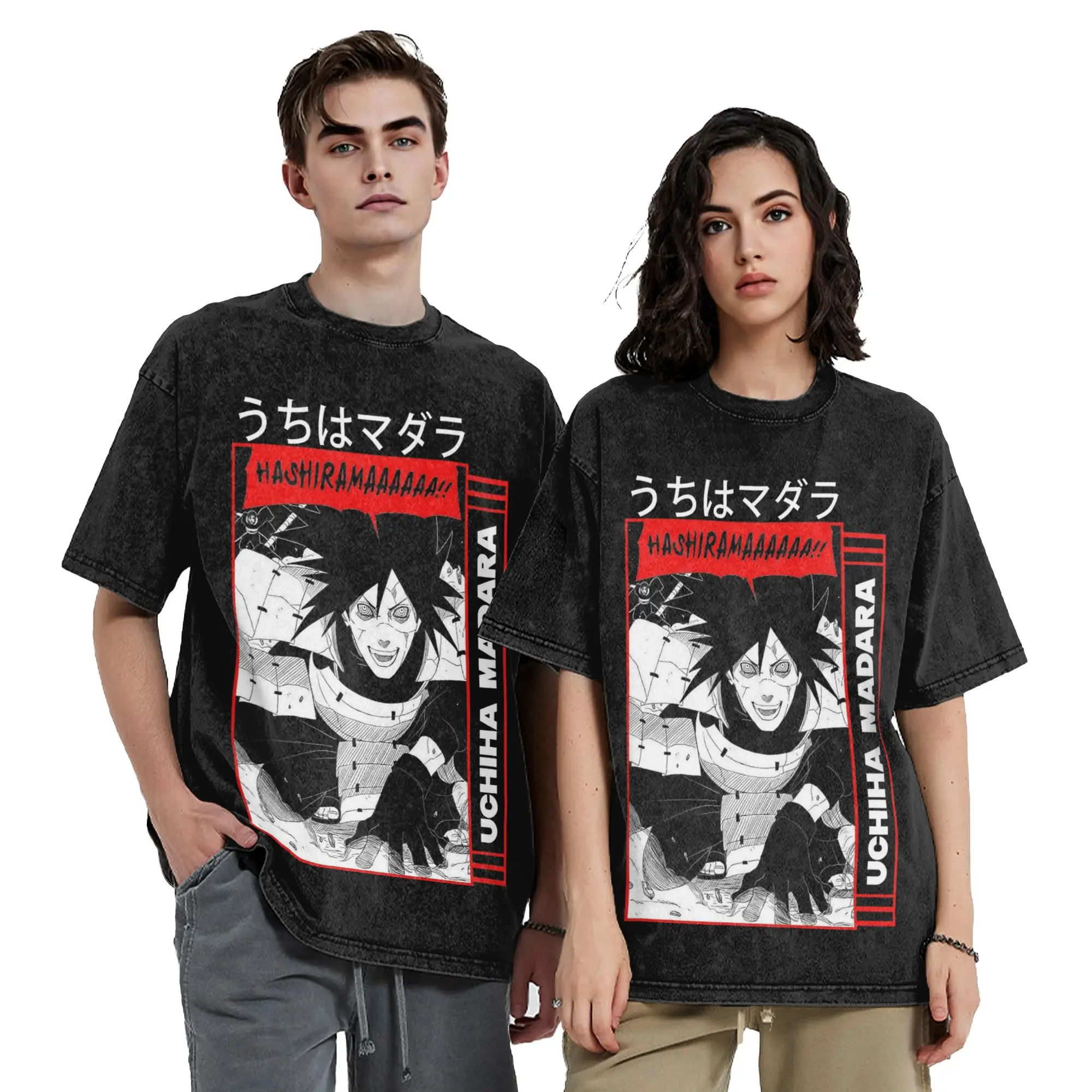 The clan's ghost Narutoes Anime Washed T Shirt Streetwear Hip Hop Vintage T-Shirts Tees Tops Men Women Short Sleeve Harajuku