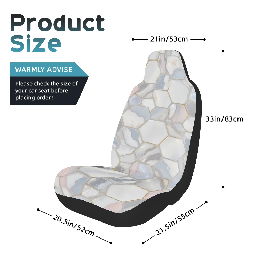 Set Of 2, Hexagonal Marble Pattern Front Seat Covers, Enhances Comfort And Style For Both Driver And Passenger Seats, Lightweigh
