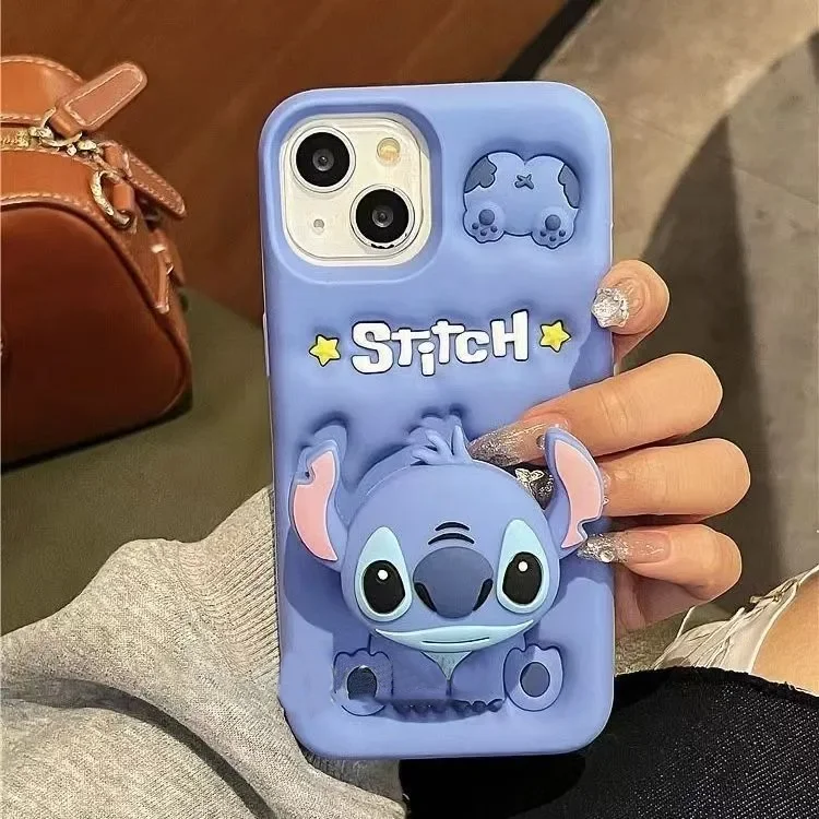 For iPhone 16 14 15 Pro Max 11 12 Pro 13 Pro X XS Max XR SE 7 8 Plus SE Cute Stitch Head Grip Tok Holder Silicon Soft Phone Case