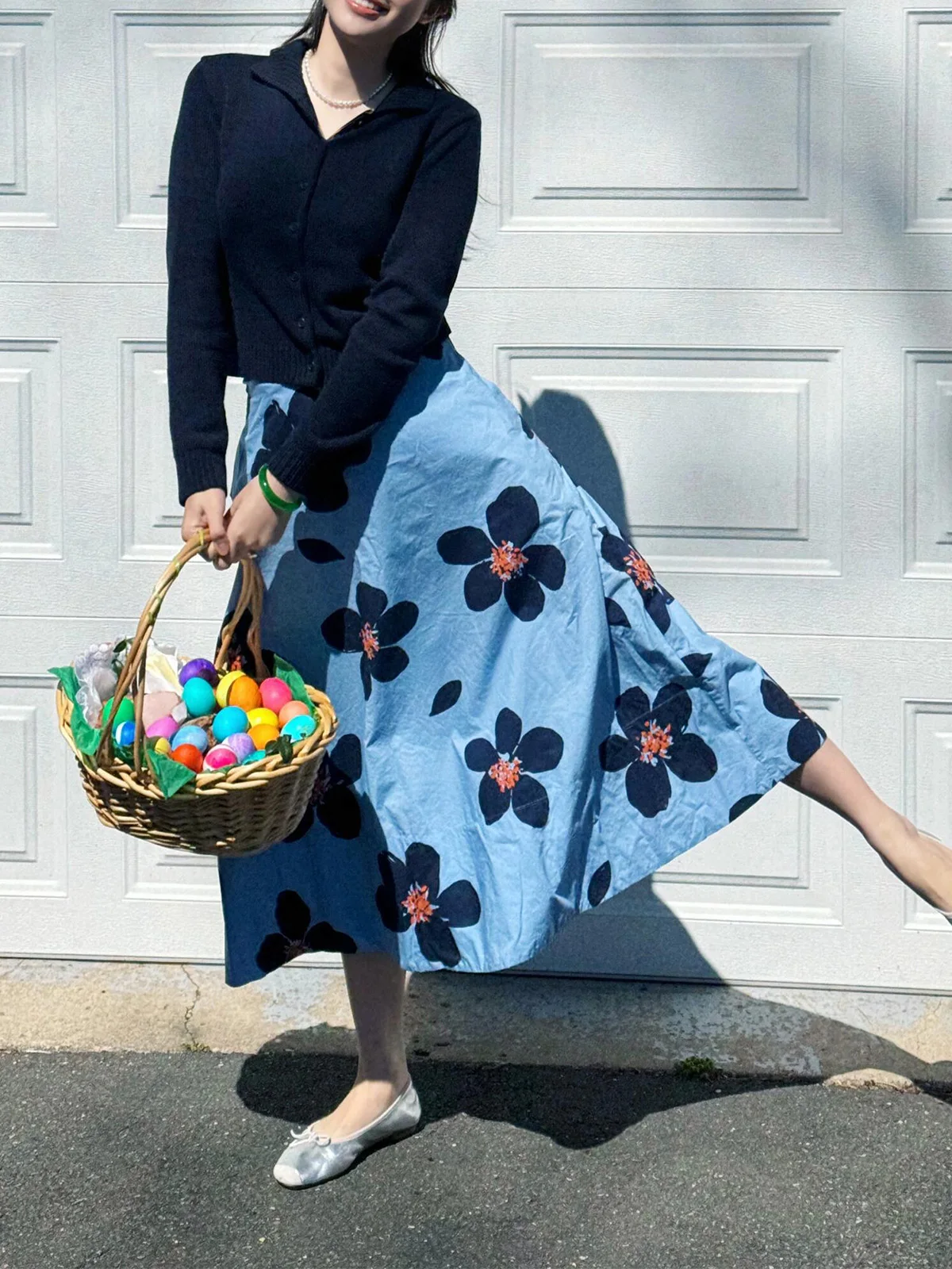 

Artistic Floral Print High Waist A-Line Midi Skirt Versatile Large Skirt Comfortable Soft Fabric Ci Commute Casual Wear