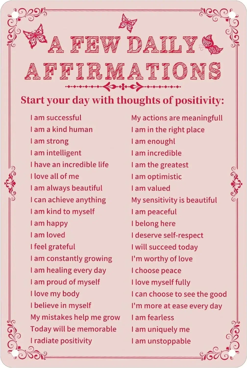 A Few Daily Affirmations Room Decor Aesthetic Motivational Wall Art Tin Metal Sign Pink Wall Home Coffee Room Office Decor Gifts