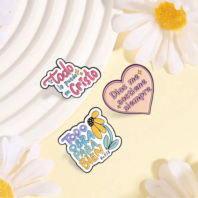 Christlicher Glaube Emaille-Pins Bibelvers „Alles kann ich in Christus tun“ Inspirierende Spanische Zitate Broschen Anstecknadel Schmuck Geschenke – Detail 5