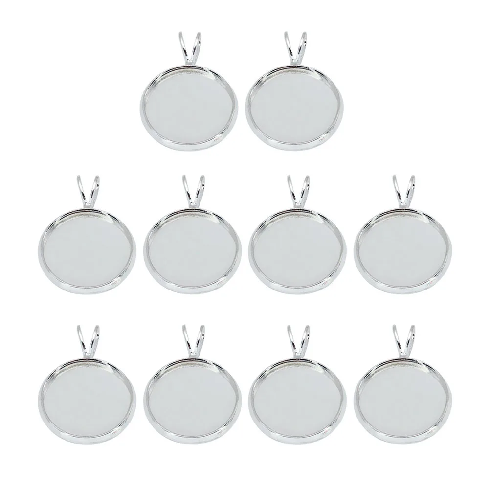 10Pcs Baki Liontin Bulat DIY Berlapis Tembaga untuk Kerajinan Perhiasan Foto Resin Cameo Hadiah Baki Bulat