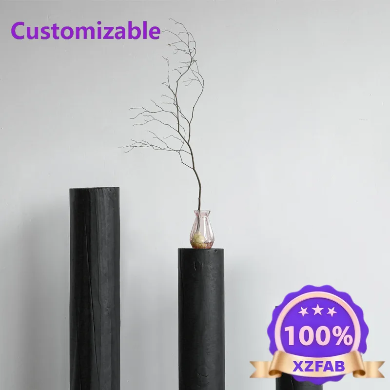 Factory Direct 2026 Retro wabi sandy wind carbonized black cylindrical wooden pier flower several B & B hotel log home decoratio