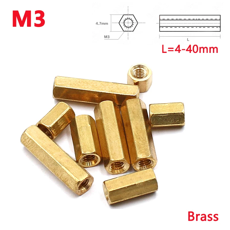 M3 Brass Hex Standoff Double Pass Copper Female Board Pillar Hexagon Thread PCB Motherboard Spacer Nut Hollow Column