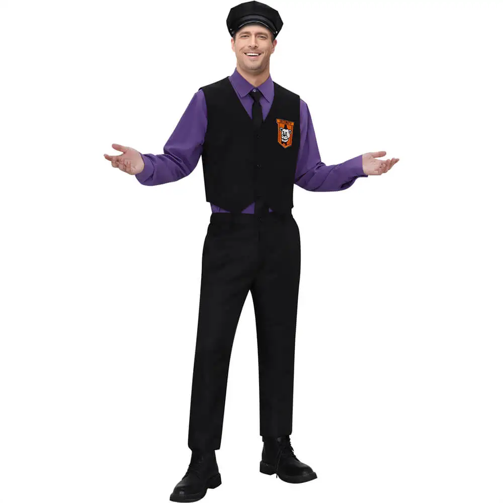 Purple Guy William Afton Cosplay Costume Fnaf Five Nights Movie Hat Shirt Vest Pants