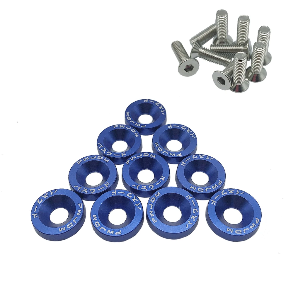 OYOTE 10PCS Hex Fasteners Fender Washer Bumper Engine Concave Screws Aluminum JDM Fender Washers and M6 Bolt For Honda