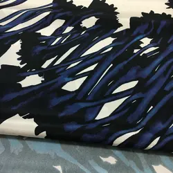 High Quality Blue Printed Real Silk Fabric 30Momme Stretch Heavy Crepe Shirt Dress Clothing Cloth