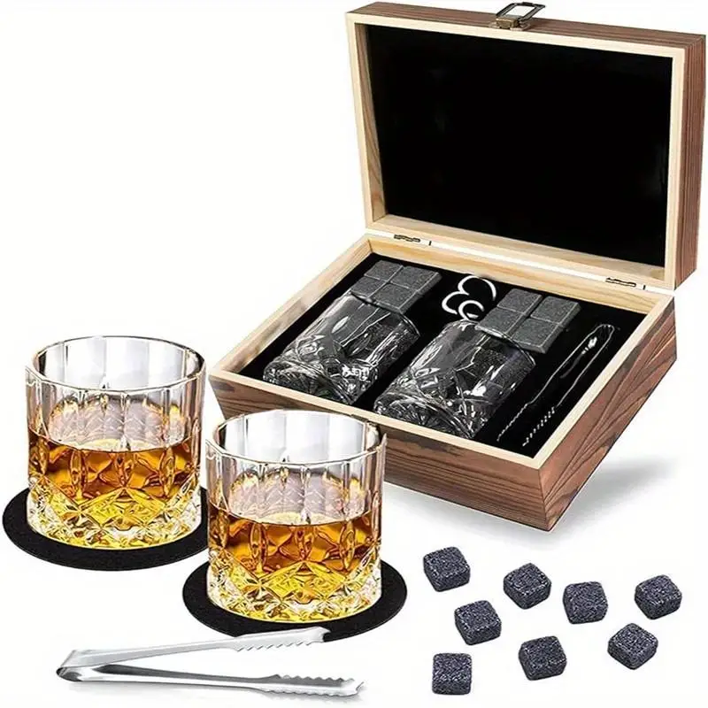 

1 Set, Whisky Stones and Glass Set, Wine Glass, Ice Tong, Whiskey Stones, Ice Stone, Bar Supplies, Portable Wine Set