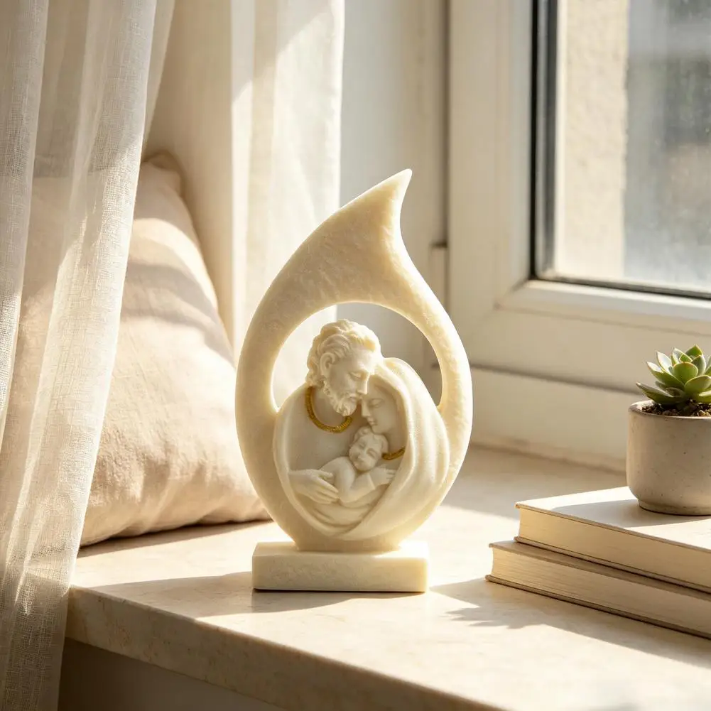 Gold Painted Resin Art Modern Hollow Water Drop Family Figurine Western Style Holy Family Resin Statue for Home for Baptism